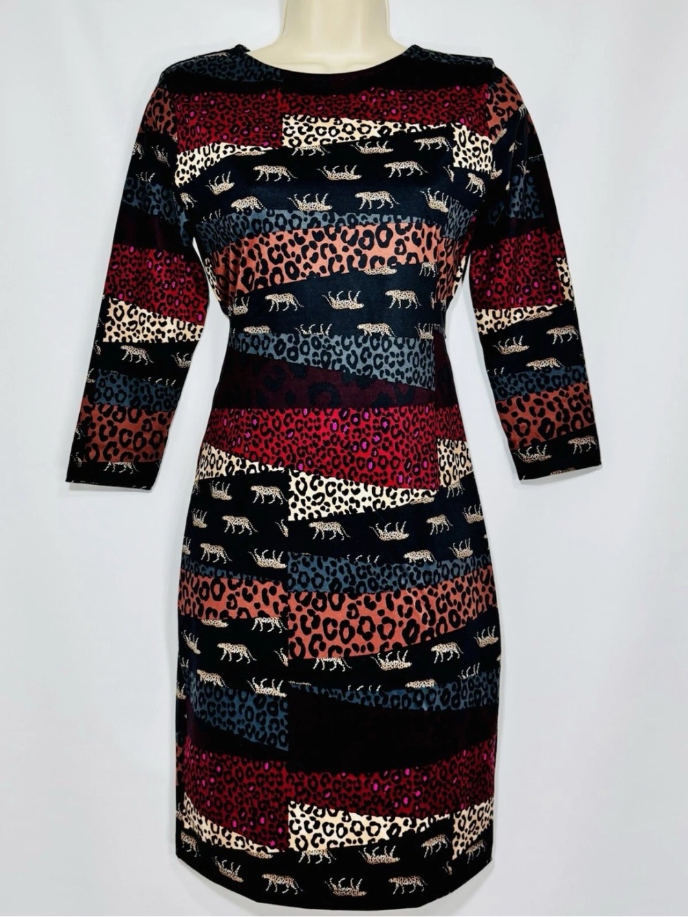 Victoria's Secret Black Multi-Striped Animal-Print Midi Dress